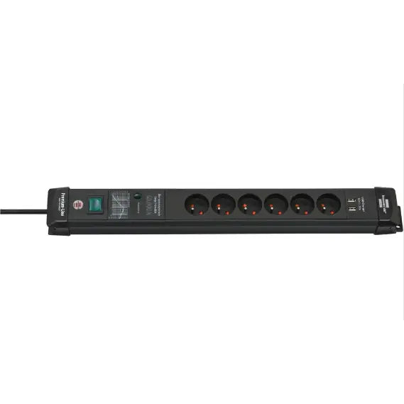 Grenuttak med Overspenningsvern Premium-line 60000a med Usb 6-veis Svart 3m