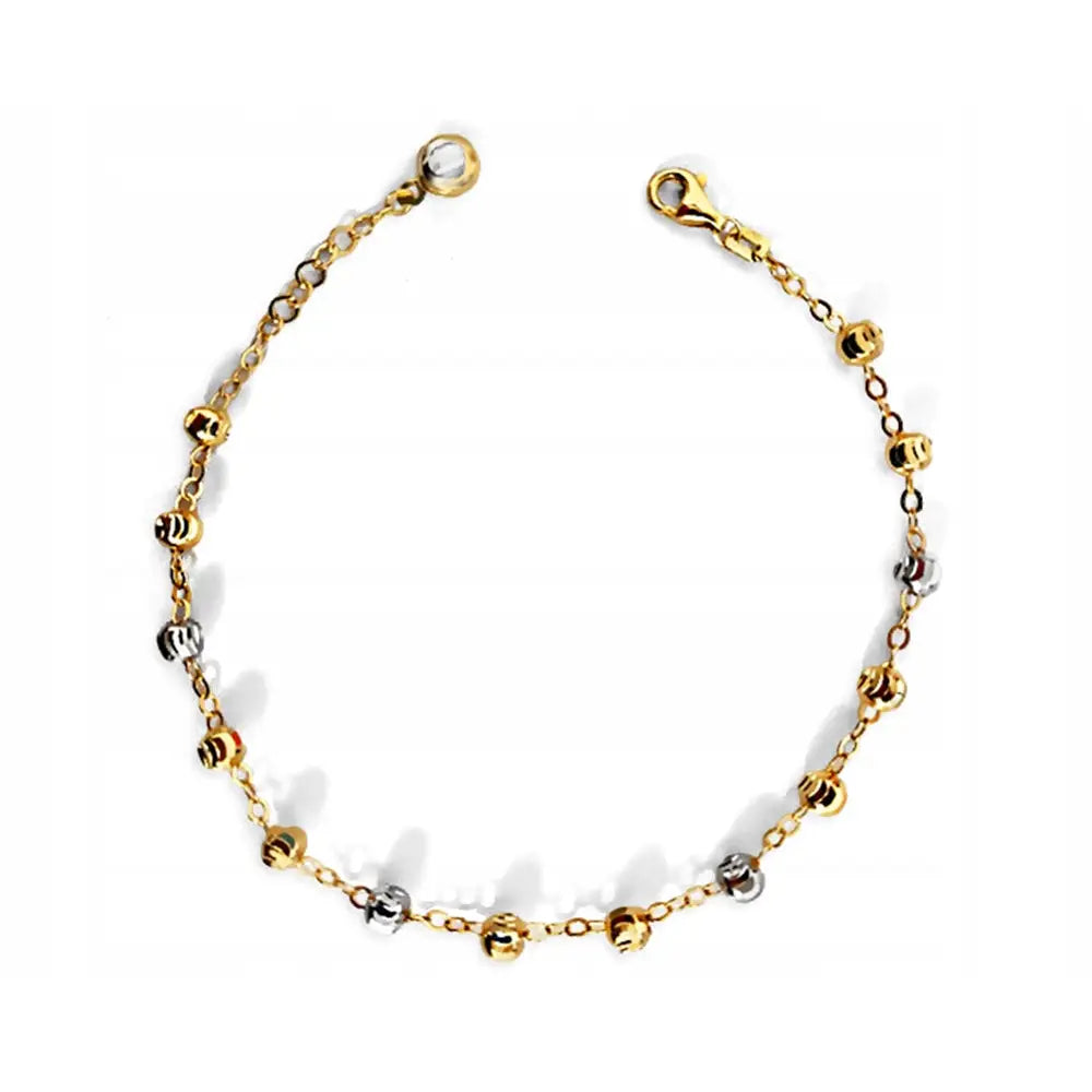 Armbånd Dame i Gull med Diamantkuttede Kuler og Charms