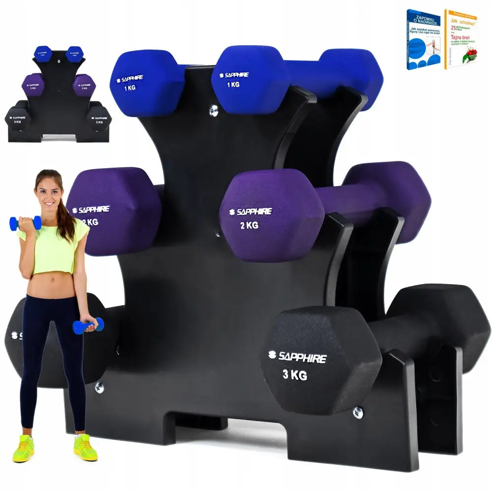 Hantelsett 12kg Neopren Dumbbells 1 / 2 / 3kg Stativ Håndvekter Fitness
