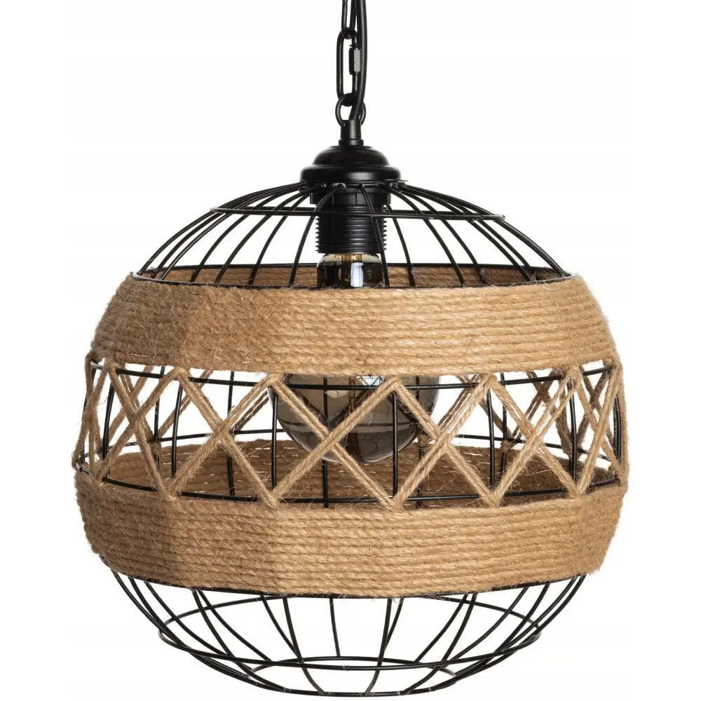 Hengelampe i Jute Globe Boho med Kjede (dd08)