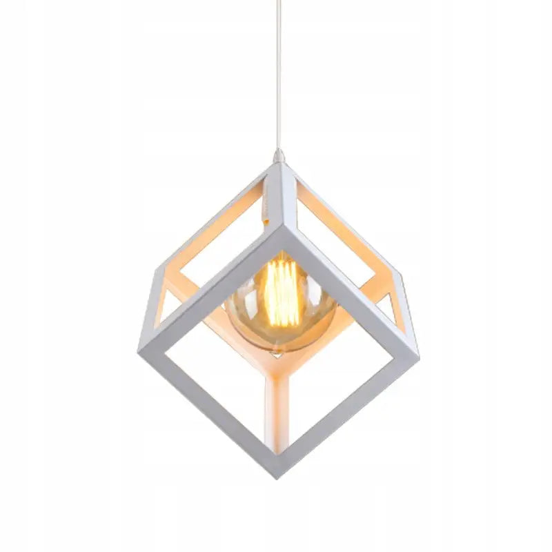 Hengende Industriell Metall Lampe Kubisk Hvit (ep006)