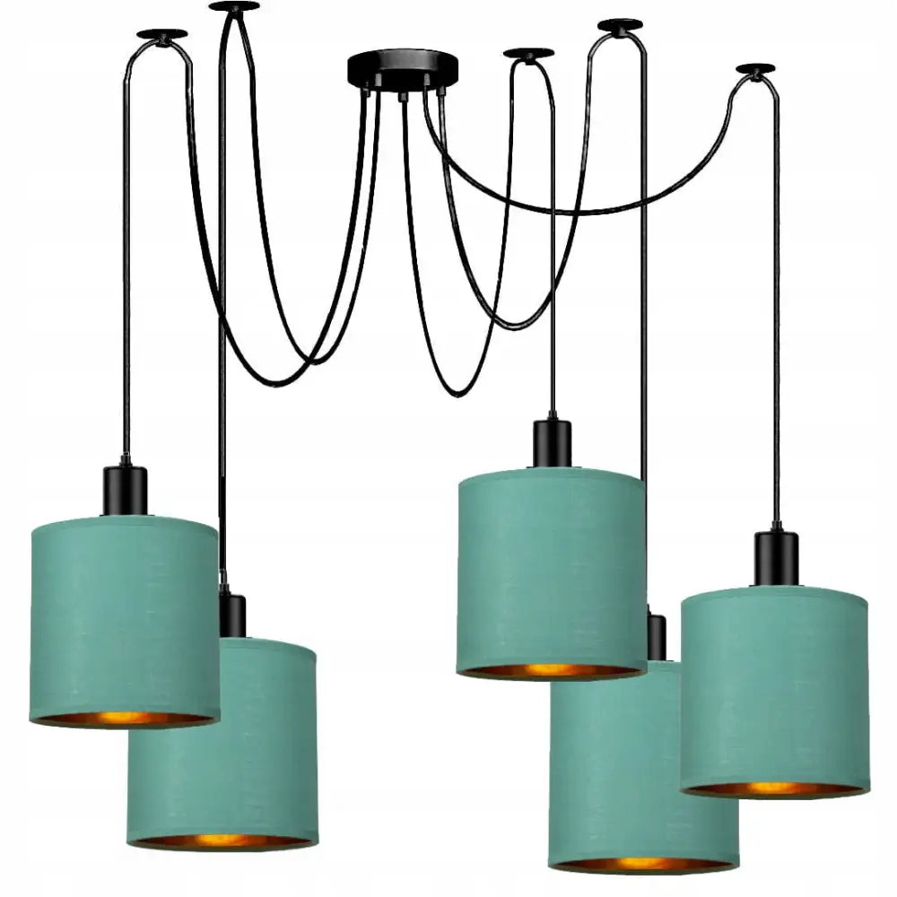 Hengende Lampe Edderkopp 5 Skjermer Gull Grønn (p5/b/k/g_grønn)