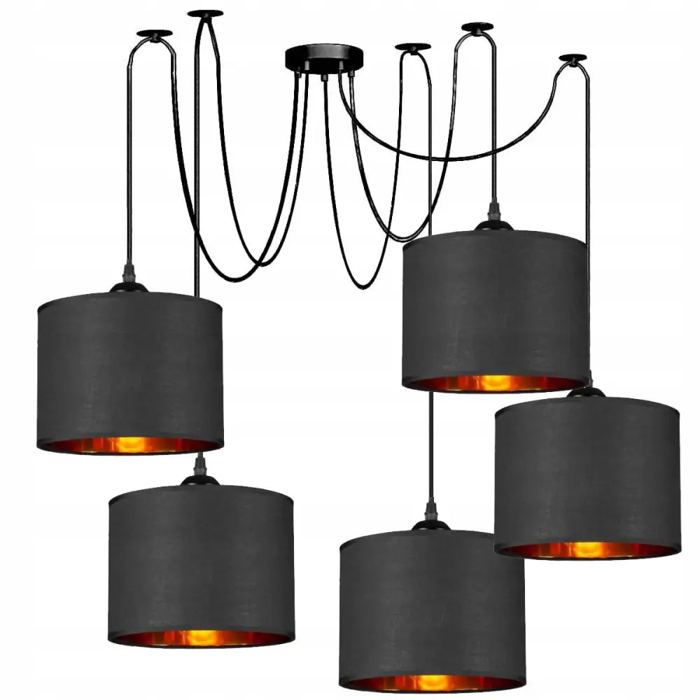 Hengende Lampe Edderkopp 5 Skjermer Gull Sort (pe6361 Svart + 5x Svart Gull Deluxe)
