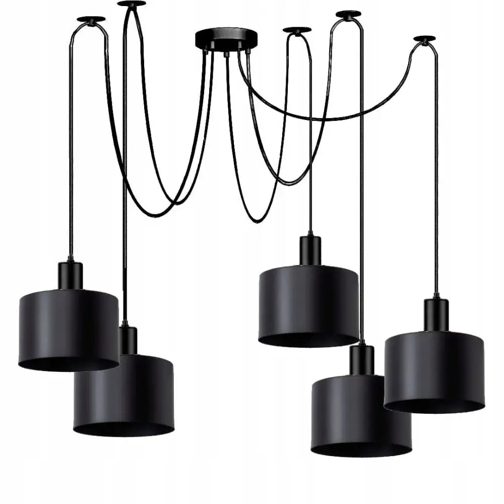 Hengende Lampe ?Edderkopp’ med 5 Skjermer i Metallbøtte (p5/b/k/bøtte)