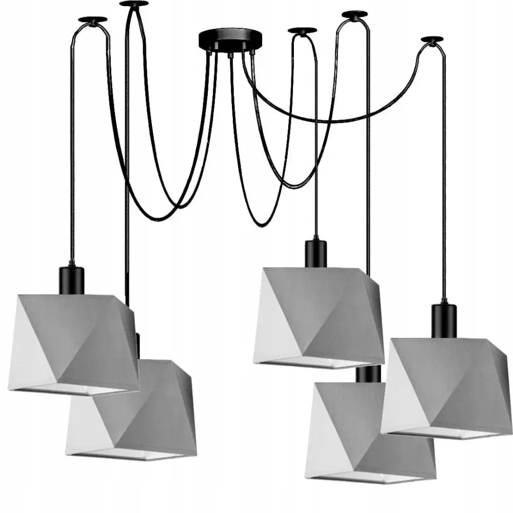Hengende Lampe ?Edderkopp’ med 5 Skjermer i Stoff - Diamant (p5/b/k/dia_grey)