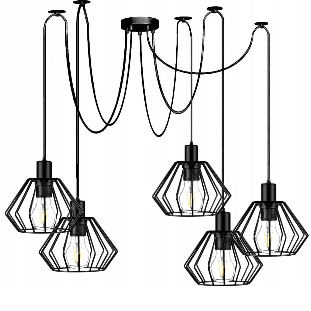 Hengende Lampe ?Spider’ med 5 Skjermer Klokkeformet Svart (p5/b/k/bell)