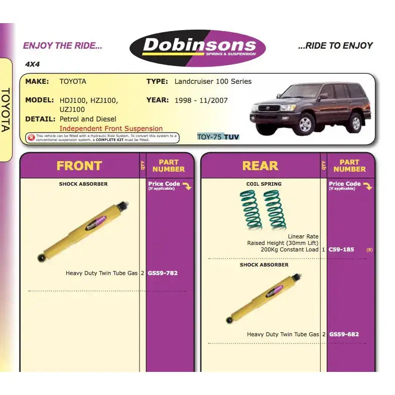 Hevesett 30mm Dobinsons - Toyota Land Cruiser J100 97-07