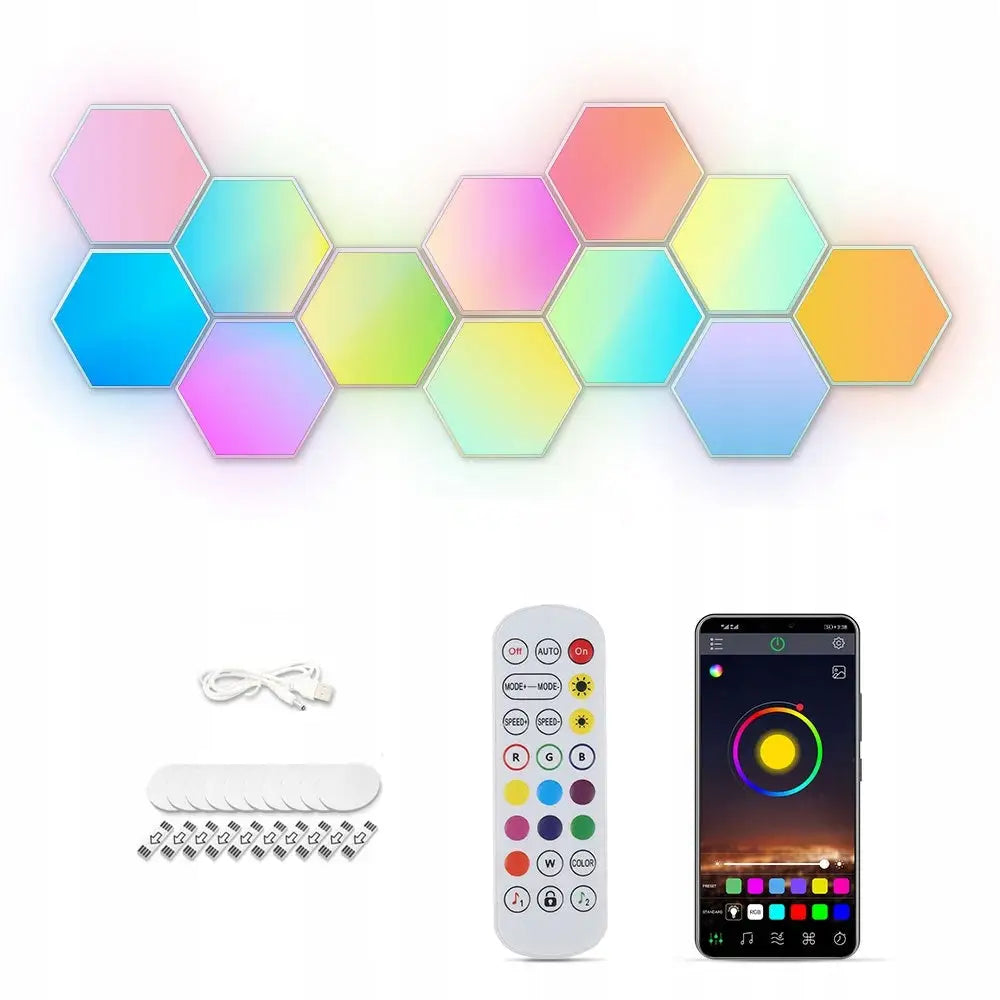 Hexagon X12 Lampe Bikube Rgb Usb Fjernkontroll App Pakke Timer Musikk