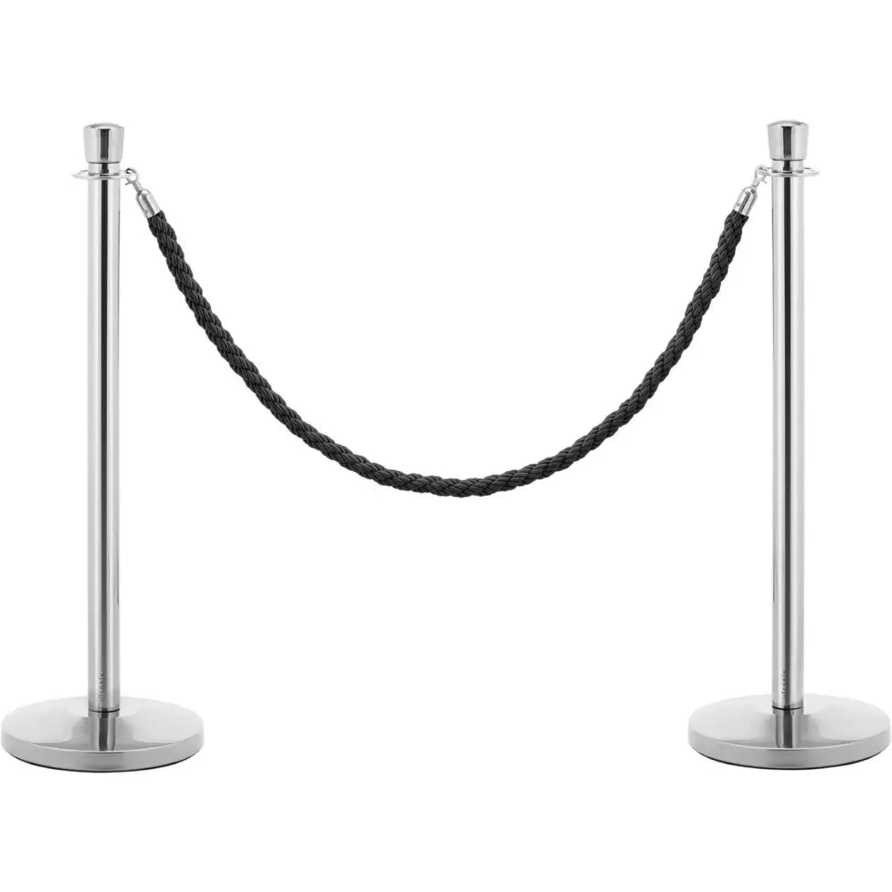 Hotel Avsperringsstolpe i Sølv med Svart Snor 150 Cm - 2 Stk.