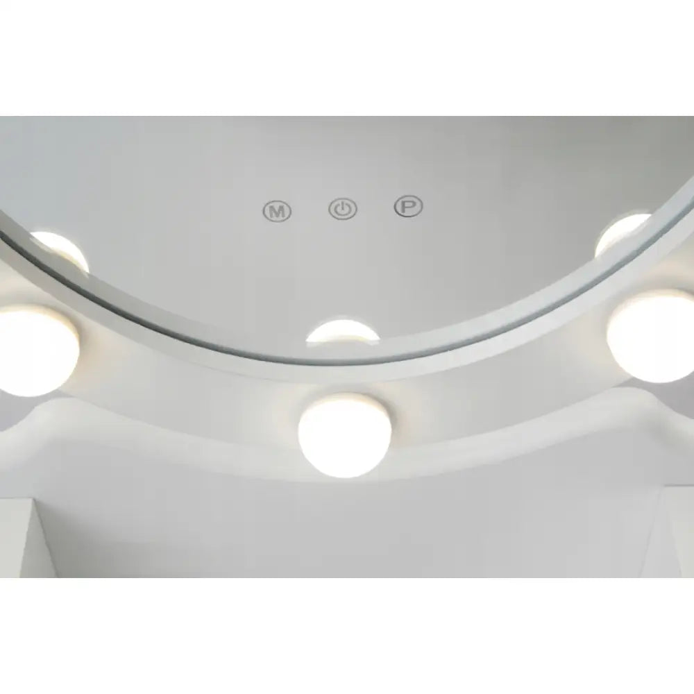 Hvit Sminkebord med Led Speil + Krakk