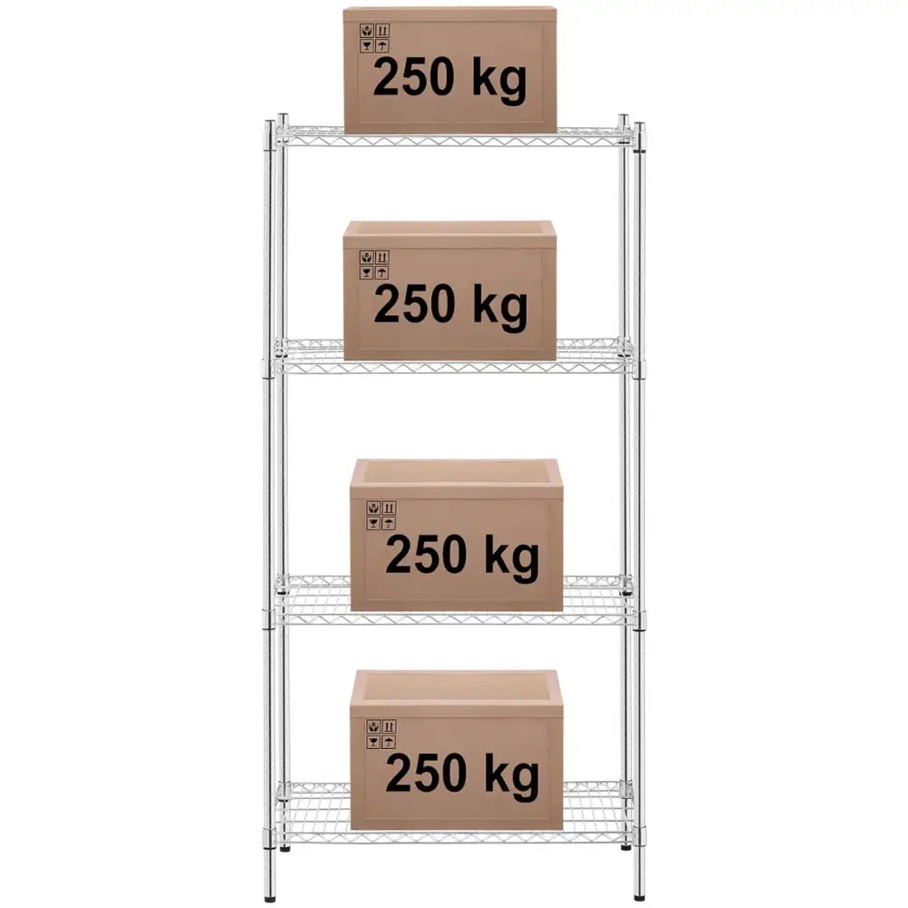 Hyller for Verksted i Krom 4 Hyller 1 t 1000 Kg 90x45x180 Cm