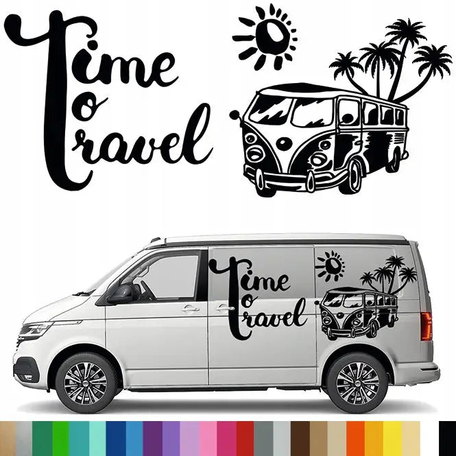 Klistremerke Grafikk til Bobil Campingvogn ?Time To Travel’ Palmer Sol Reise 90x208