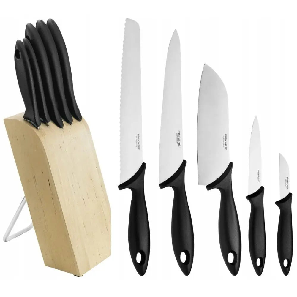 Komplett Knivsett i Blokk Fiskars Essential Sett med 5 Kniver