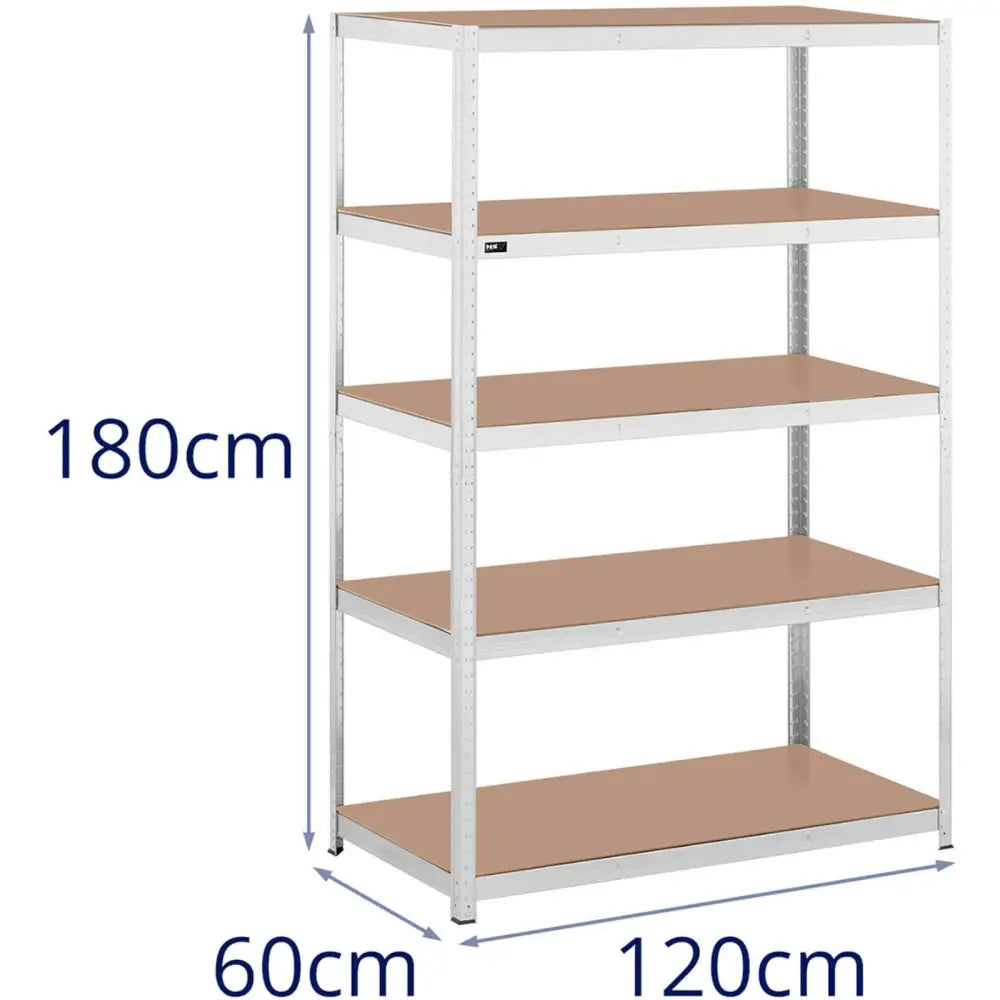 Lager Metallhylle 5 Hyller 750 Kg 120 x 60 x 180 Cm Grå