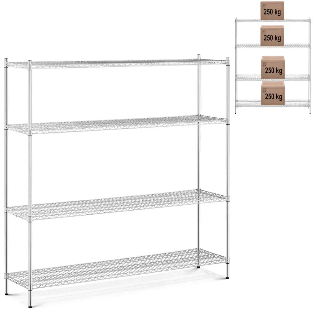 Lagerhylla i Krom med 4 Lattisolerte Hyller for 1 Tonn 1000 Kg 180x45x180 Cm