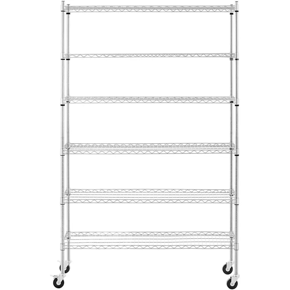 Lagertralle med 6 Åpne Hyller og Hjul 120x45x189 Cm
