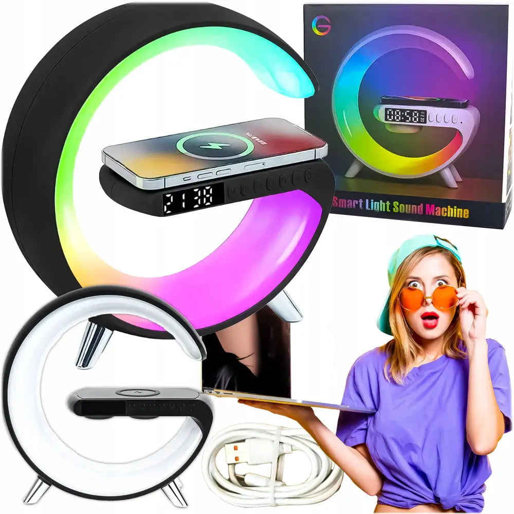 Led-nattlampe Styrt med Telefon Qi Induksjonslading Høyttaler Klokke og Rgb-vekkerklokke