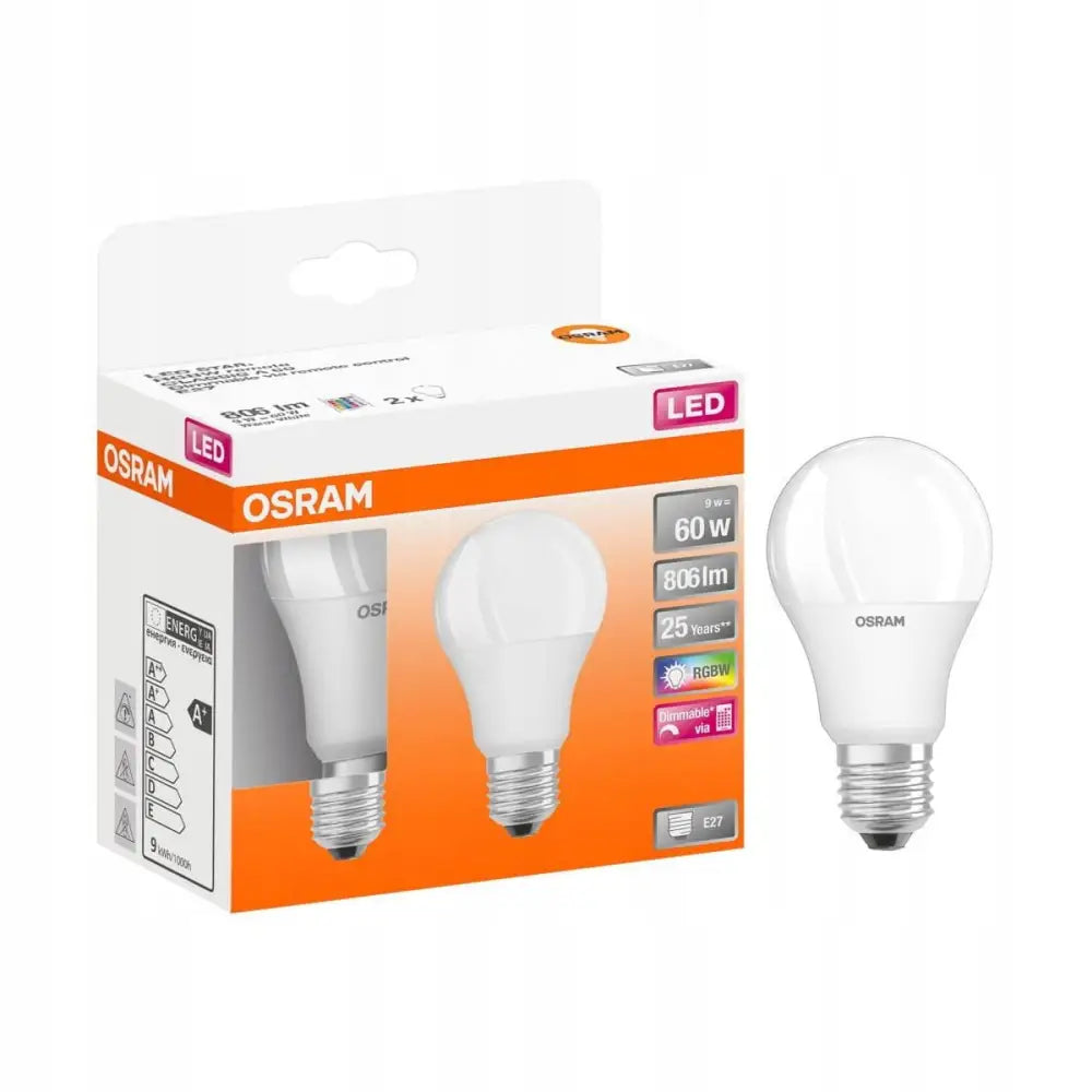 Led-pære E27 2 Stk 230v 9w 806 Lm Rgbw + Fjernkontroll