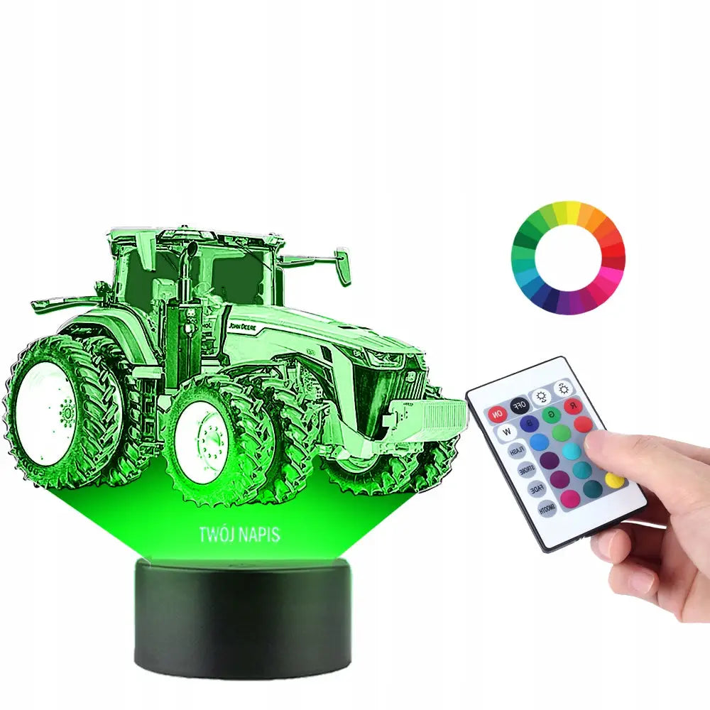 Led-skrivebordslampe John Deere Traktorstatuett med Gravering og Fjernkontroll