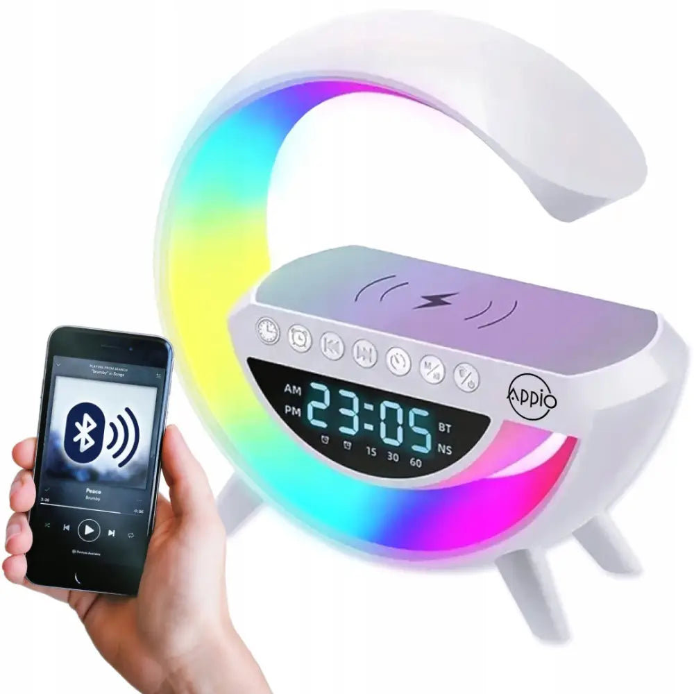 Led-skrivebordslampe med Bluetooth-høyttaler Induksjonslader Klokke og Fm-radio