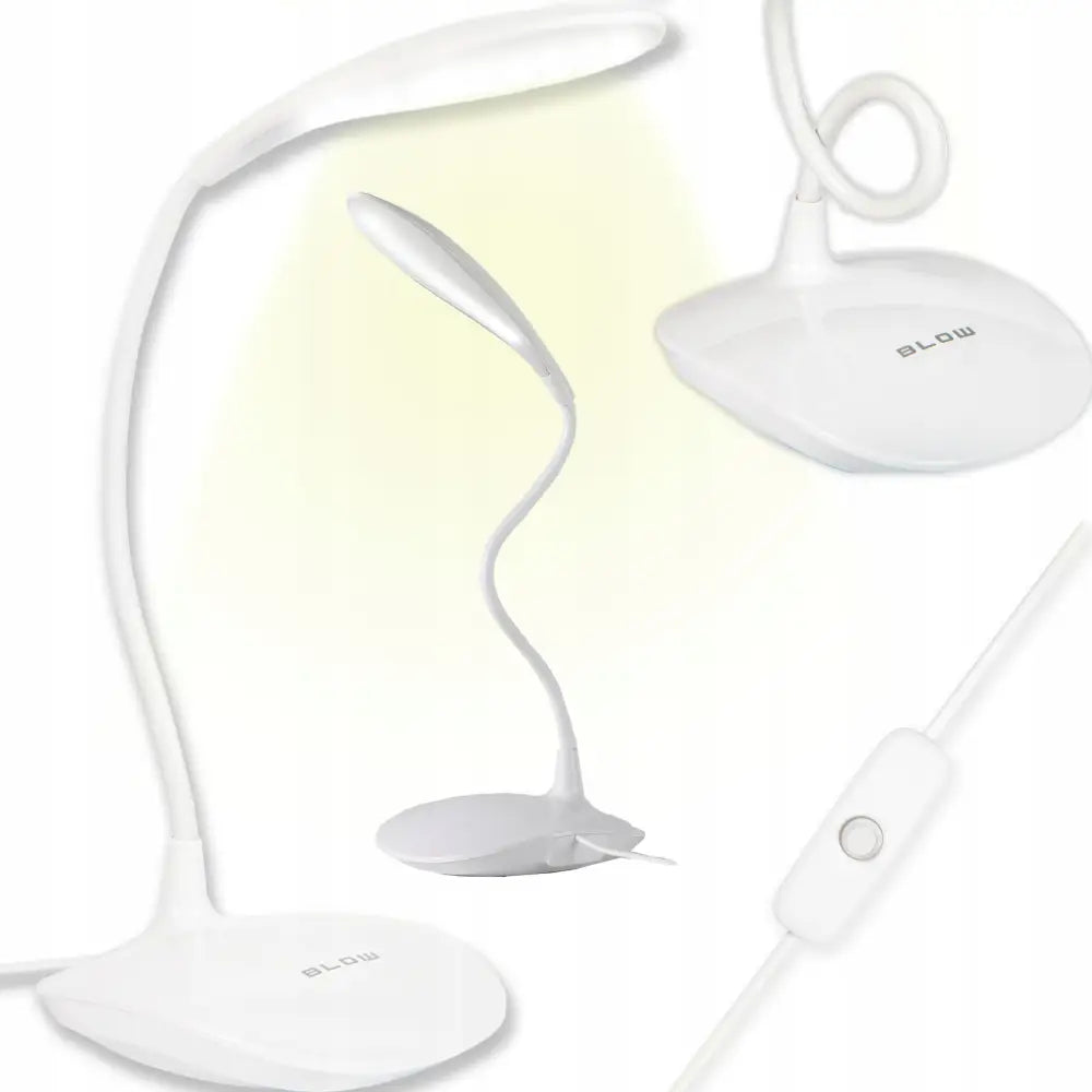 Led Skrivebordslampe med Fleksibel Hals Usb Kraftig Nattlys Hvit