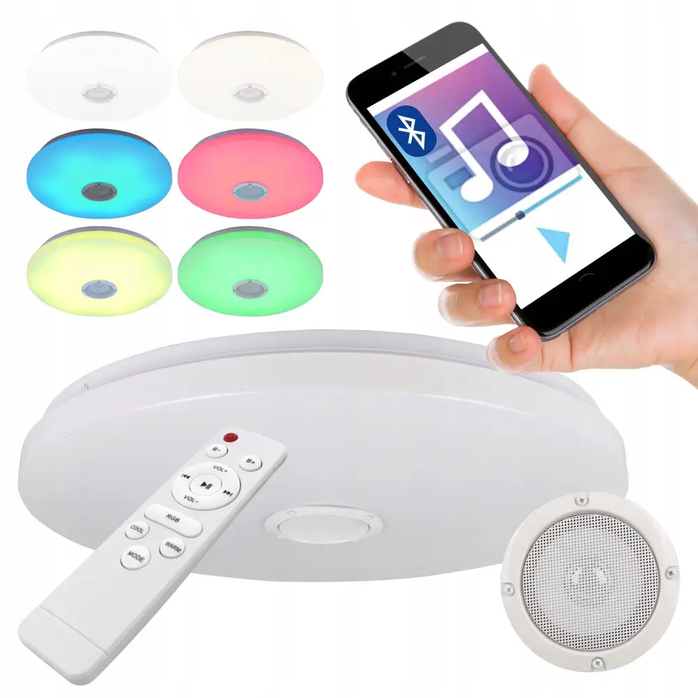 Led-taklampe med Bluetooth-høyttaler Rgb 72w 50cm