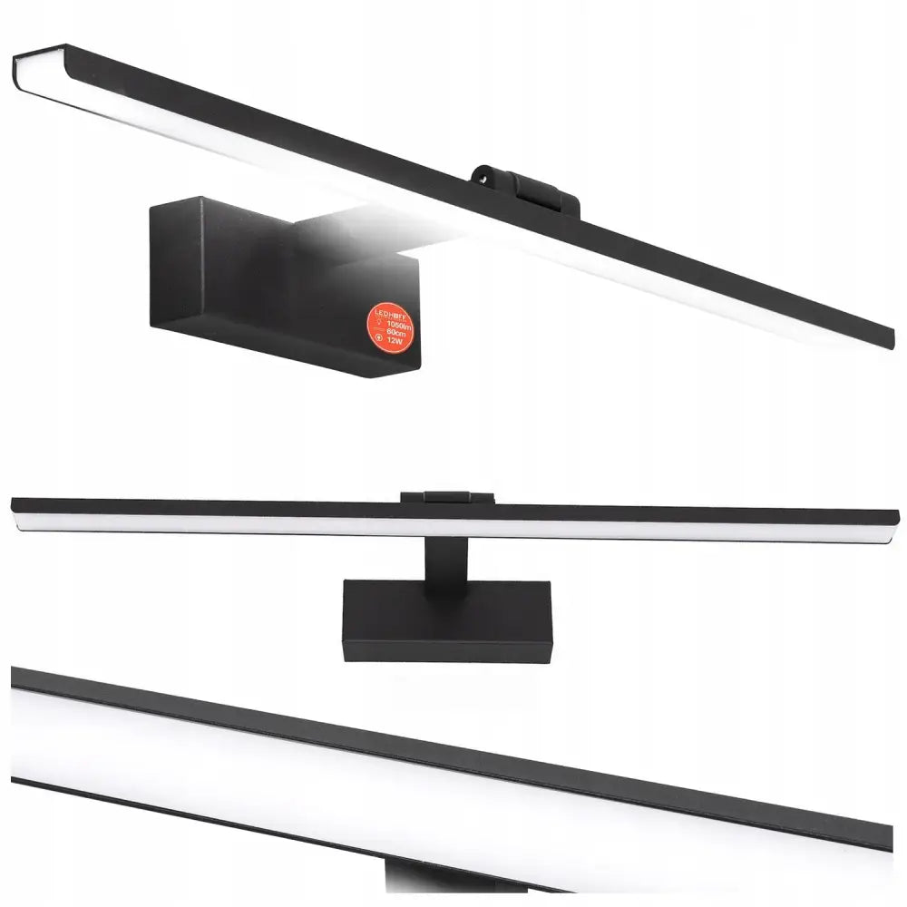 Led Vegglys for Bad 60cm Lampe over Speil Skap Baderom 12w Sort