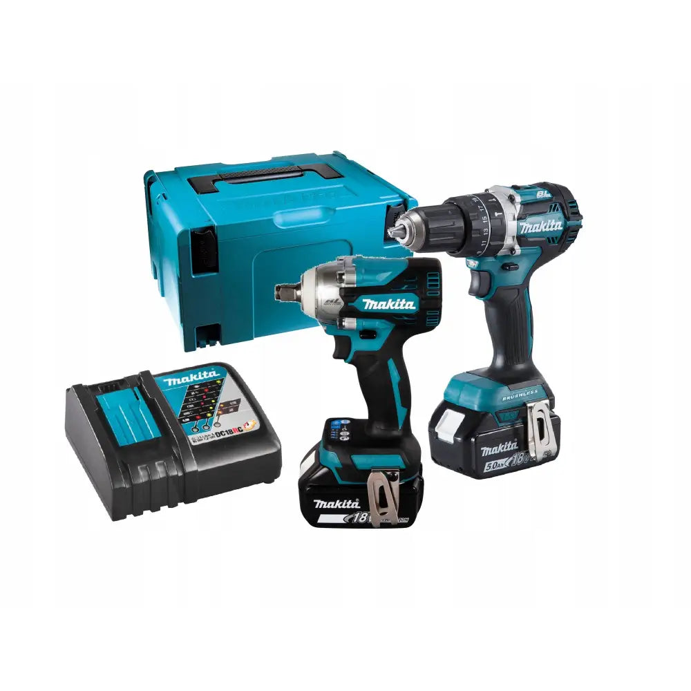 Makita Sett med Skrutrekker Dhp484 og Nøkkel Dtw300 2x5ah