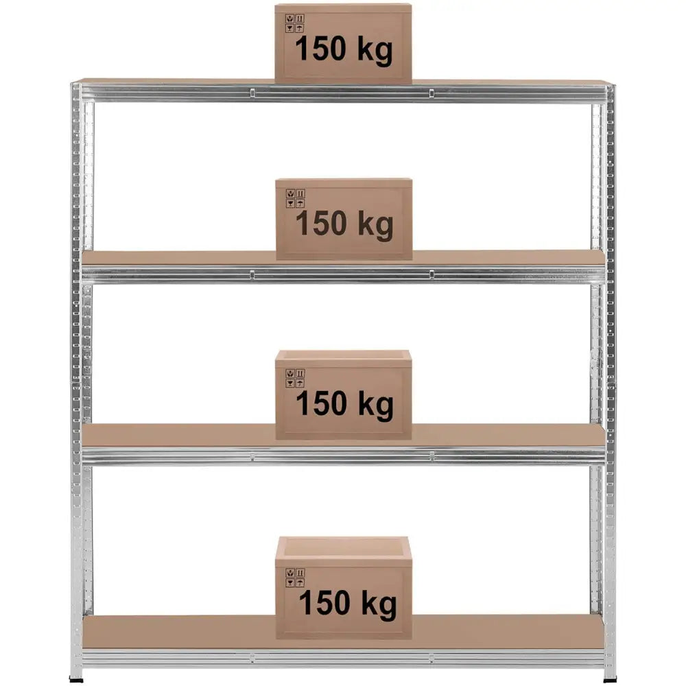 Metalhylle Lagerstativ 4 Hyller 600 Kg 160 x 40 x 180 Cm Grå