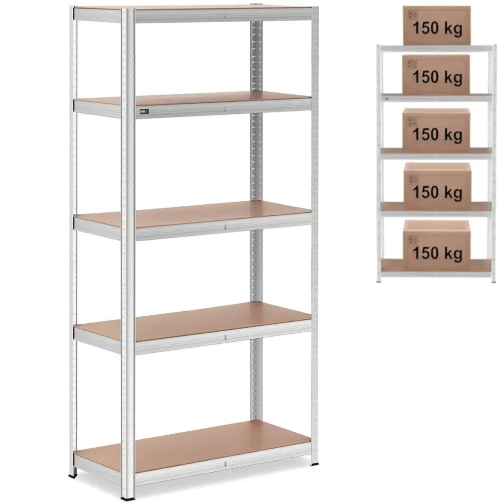 Metall Lagringshylle med 5 Hyller 750 Kg 100 x 50 x 197 Cm Grå