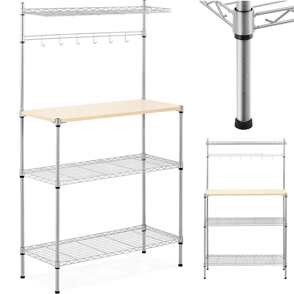 Metall Trådhylle til Kjøkkenlager 4 Hyller Kroker 90 x 35 x 152 Cm Opptil 121 Kg