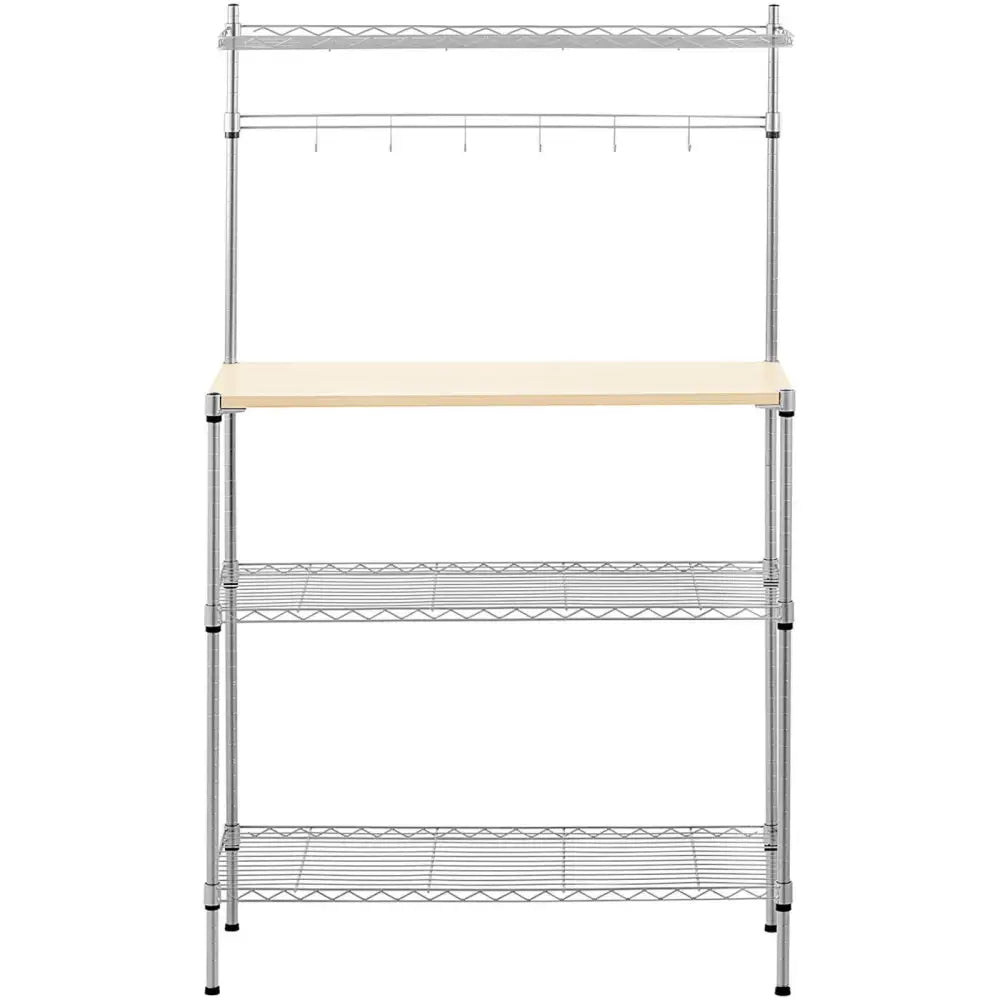 Metall Trådhylle til Kjøkkenlager 4 Hyller Kroker 90 x 35 x 152 Cm Opptil 121 Kg