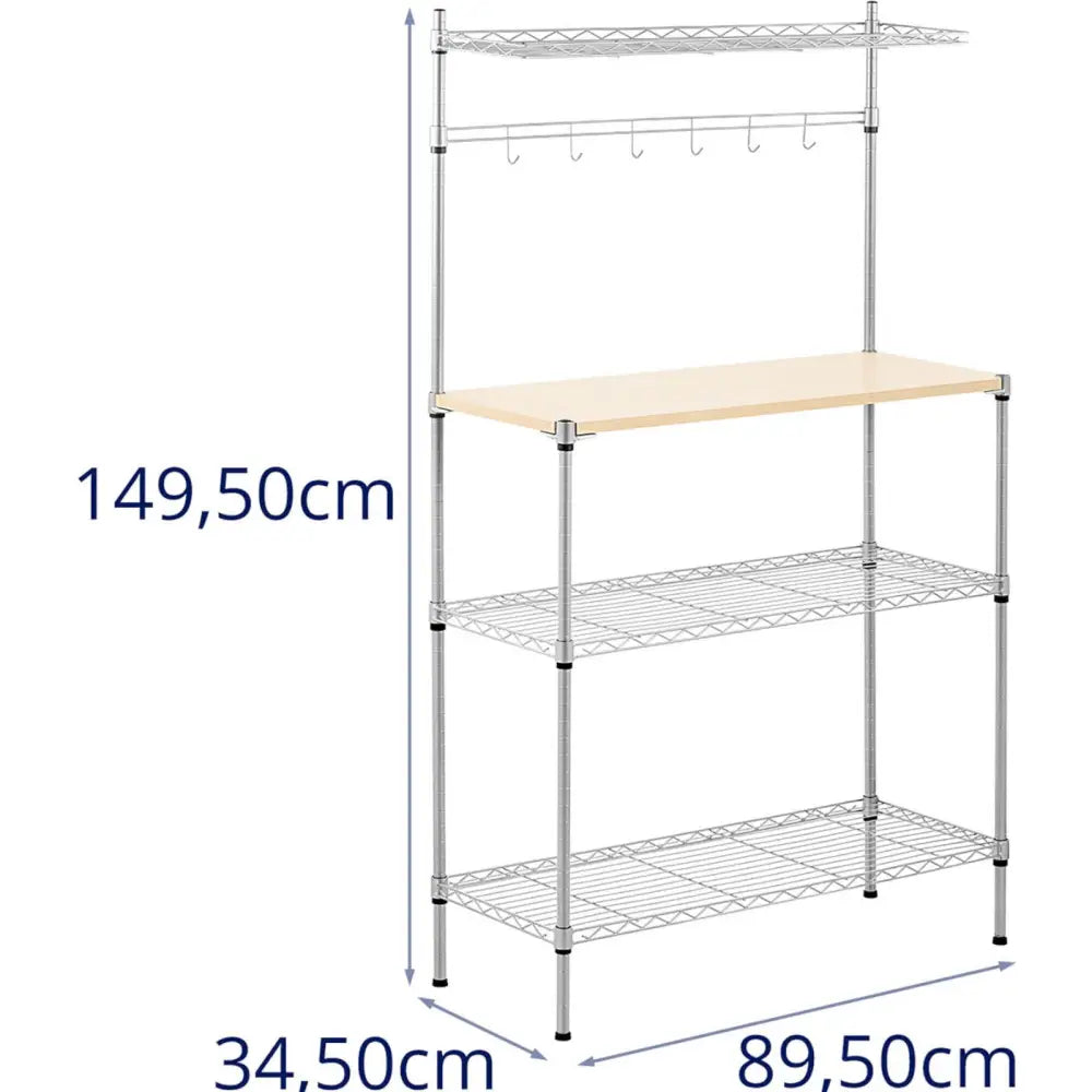 Metall Trådhylle til Kjøkkenlager 4 Hyller Kroker 90 x 35 x 152 Cm Opptil 121 Kg