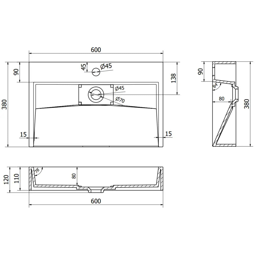 Mexen Ava Benkeplatevask i Kompositt 1/o 60x38 Cm Hvit