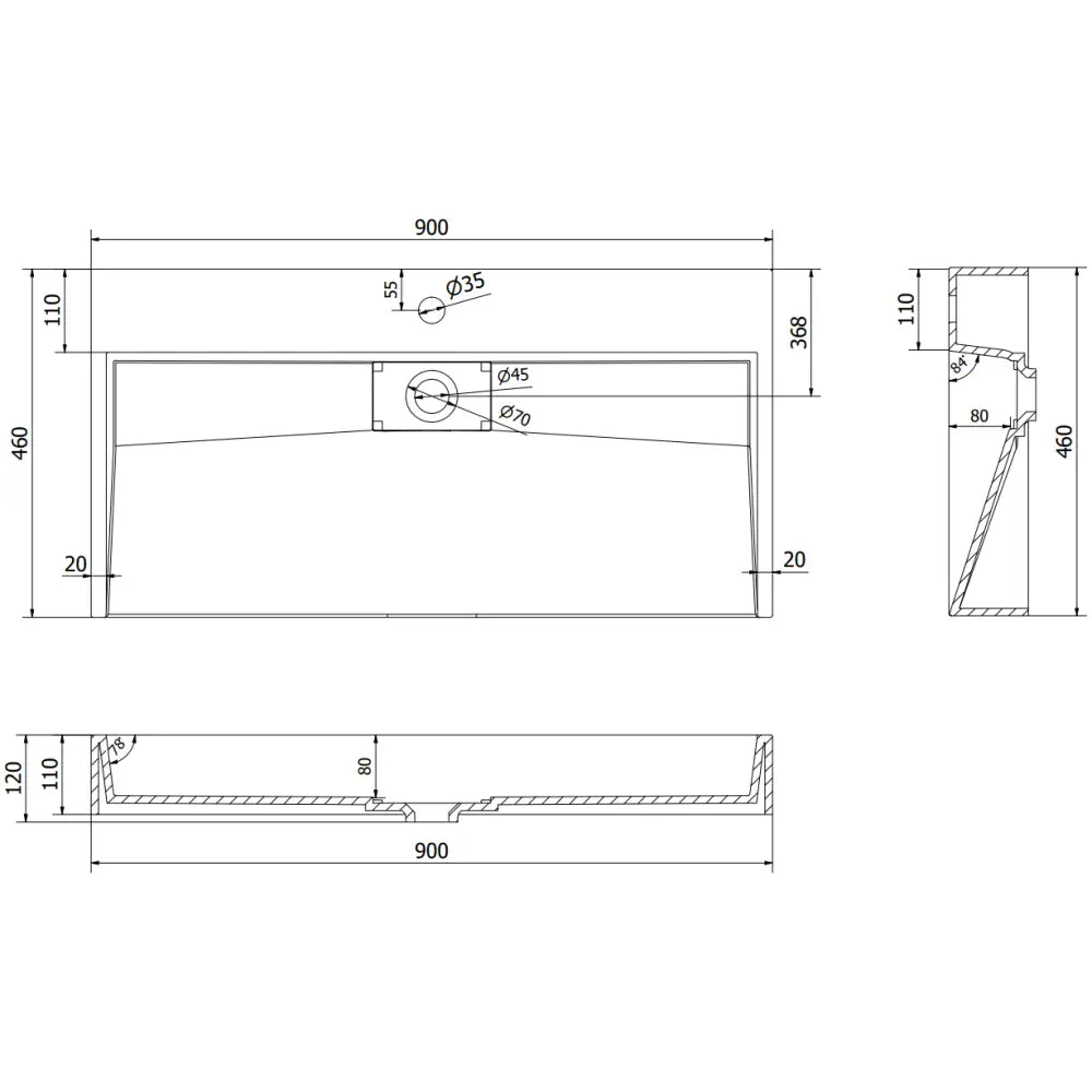 Mexen Ava Servant for Montering på Benkeplate av Kompositt 1/o 90x46 Cm Svart
