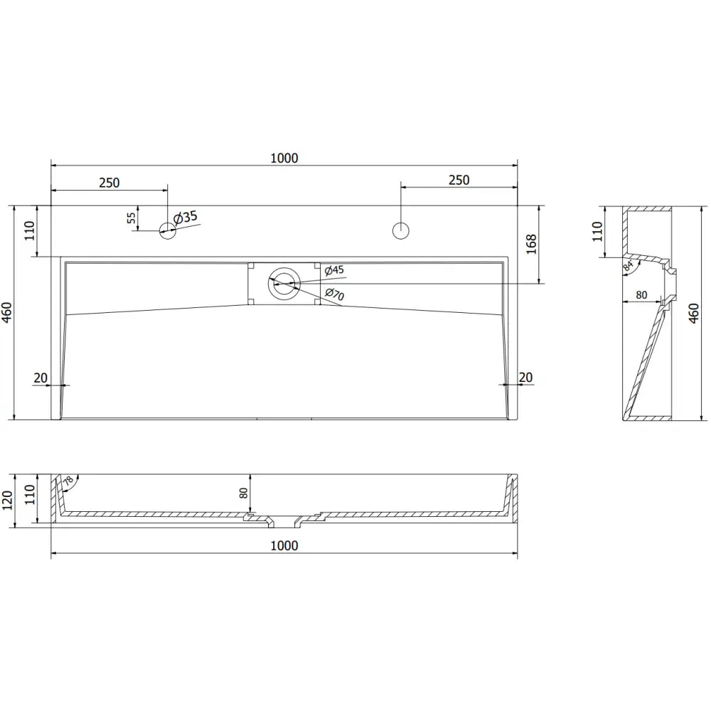 Mexen Ava Servant for Montering på Benkeplate av Kompositt 2/o 100x46 Cm Svart