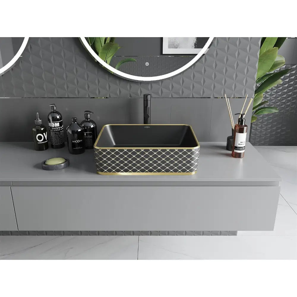 Mexen Catia Servant for Pålegg 48x37 Cm Matt Svart/gull Rutemønster