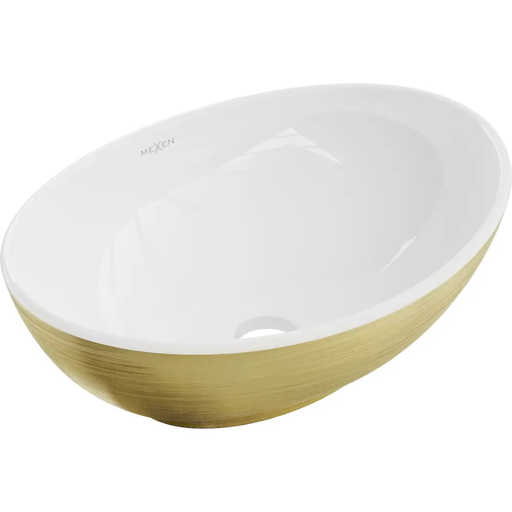 Mexen Elza Servant for Montering på Benkeplate 40x33 Cm Hvit/gull Linjemønster