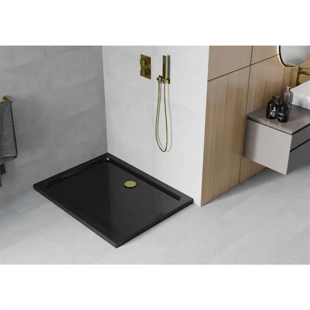 Mexen Flat Rektangulær Dusjbunn Slim 140x90 Cm Svart Gullfarget Sluk - 40709014g
