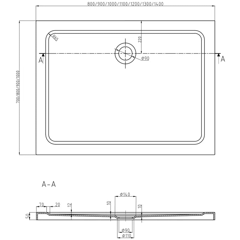 Mexen Flat Rektangulær Dusjbunn Slim 140x90 Cm Svart Gullfarget Sluk - 40709014g