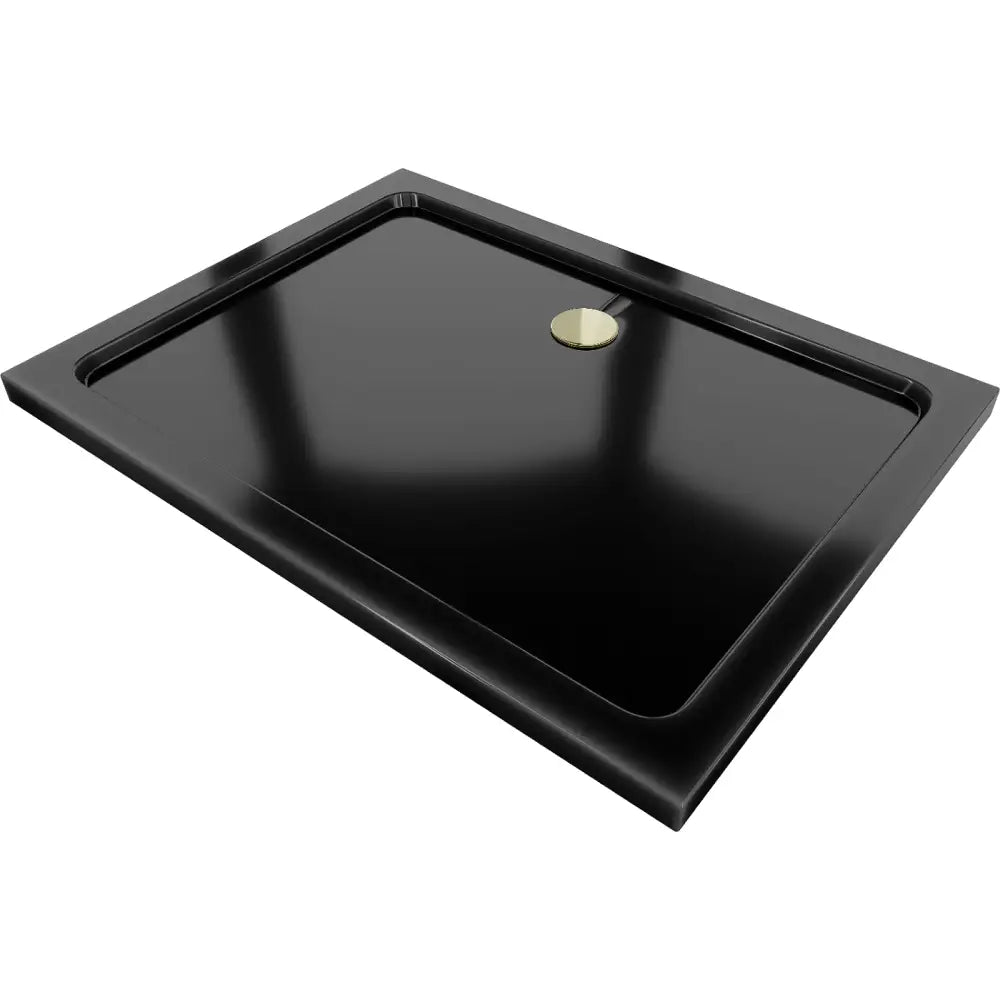 Mexen Flat Rektangulær Dusjbunn Slim 140x90 Cm Svart Gullfarget Sluk - 40709014g