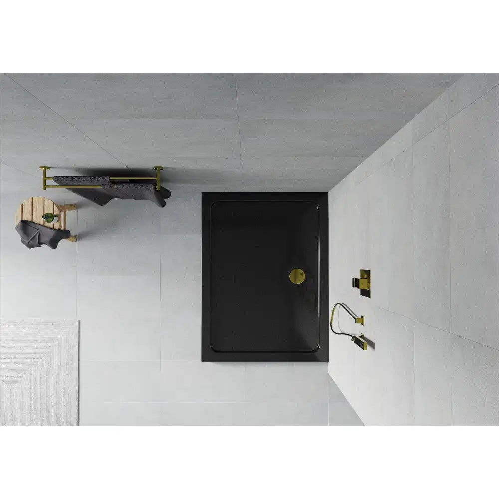 Mexen Flat Rektangulær Dusjbunn Slim 140x90 Cm Svart Gullfarget Sluk - 40709014g