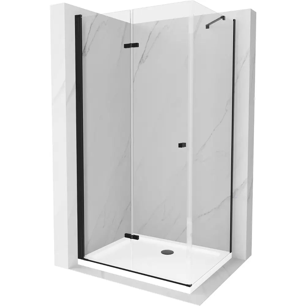 Dusjhjørne med Dusjbrett 80x90 Cm Sammenleggbart Gjennomsiktig Svart