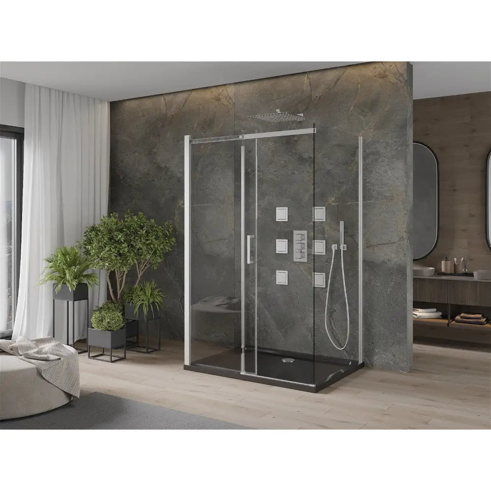 Dusjhjørne med Dusjbrett 3-veggs Skyvedør 100x90 Cm Gjennomsiktig Krom