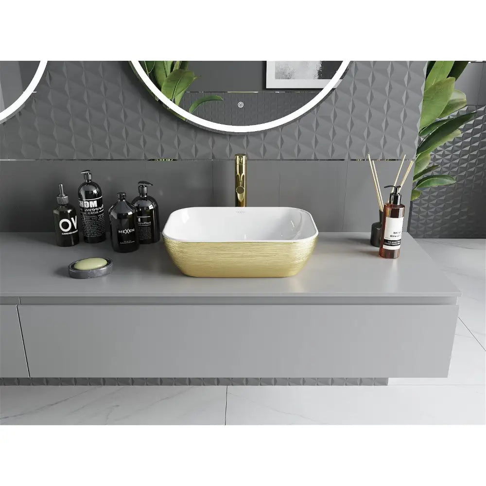Mexen Rita Bordmontert Vask 45x32 Cm Hvit/gull Linjer