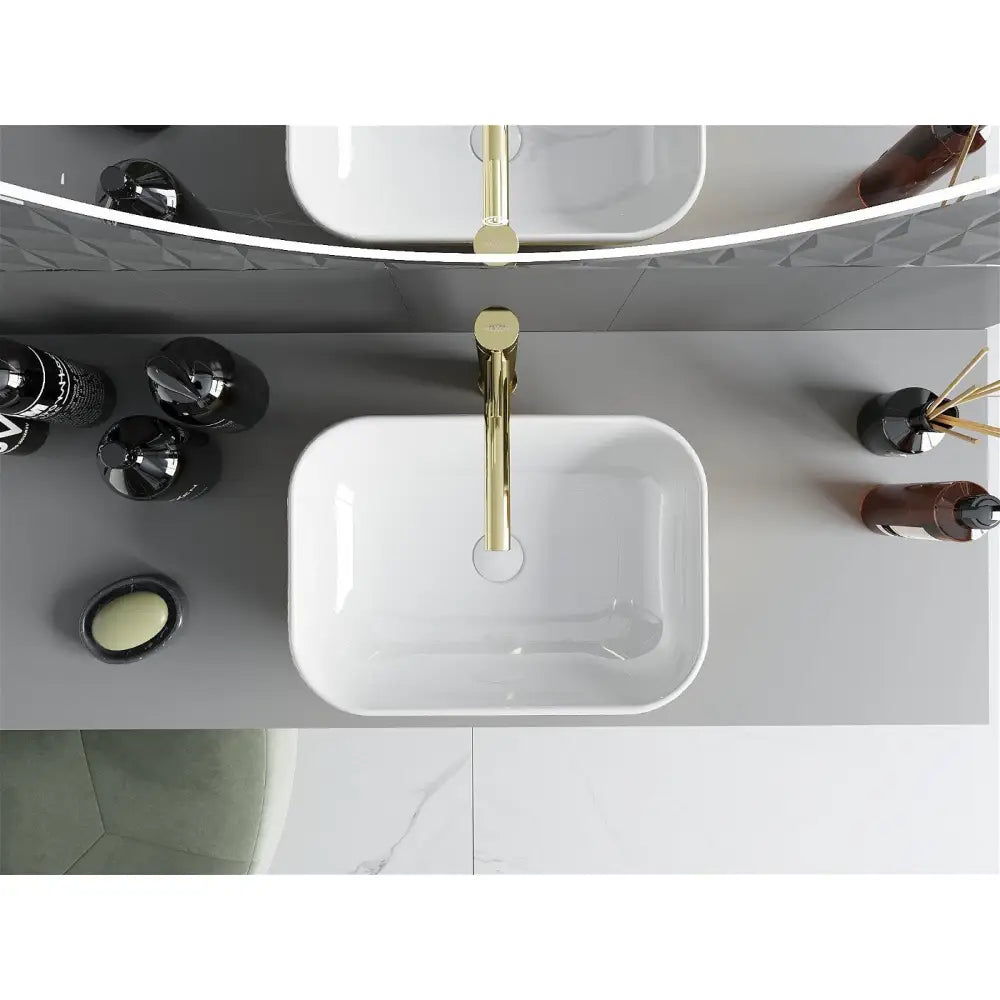 Mexen Rita Bordmontert Vask 45x32 Cm Hvit/gull Linjer