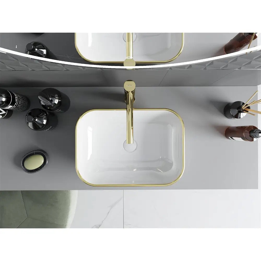 Mexen Rita Servant for Plassering på Benkeplate 45x32 Cm Hvit/gull Rutemønster