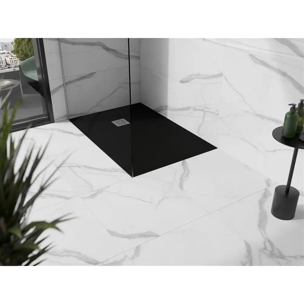 Mexen Stone + Rektangulært Kompositt Dusjkabinett 140x90 Cm Svart