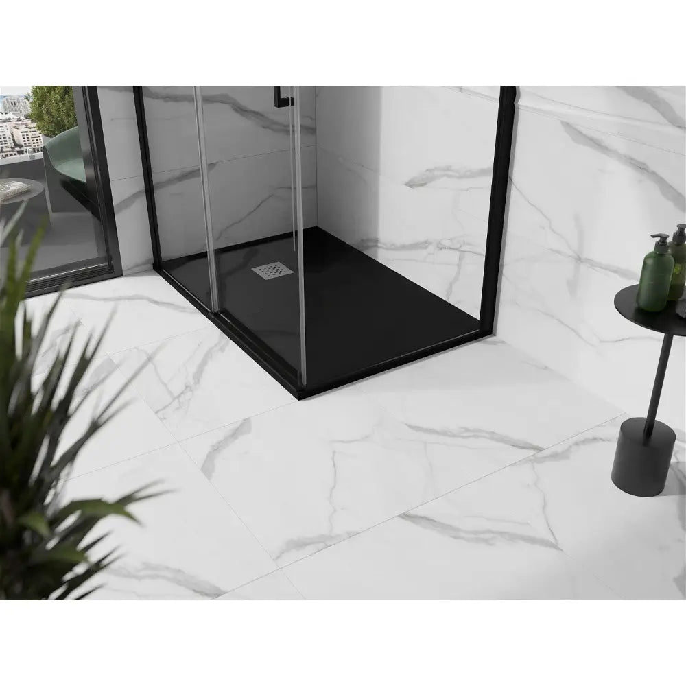 Mexen Stone + Rektangulært Kompositt Dusjkabinett 140x90 Cm Svart