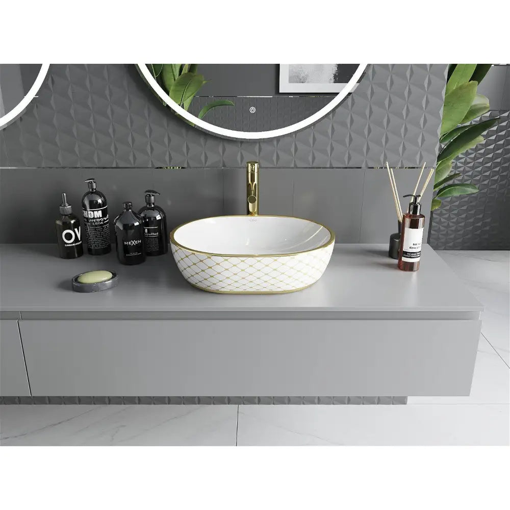 Mexen Viki Servant for Benkeplate 48x35 Cm Hvit/gull Rutenett Mønster